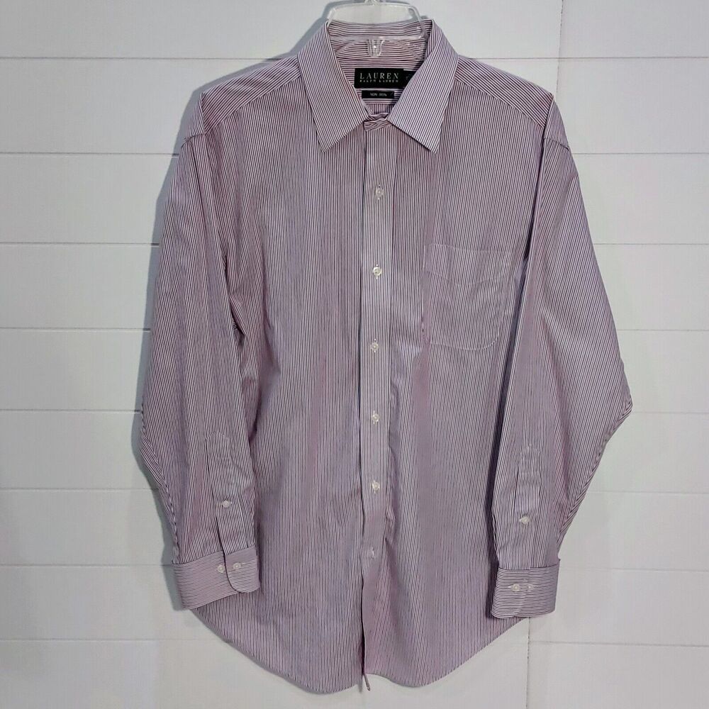 Lauren Ralph Lauren Men's 16 32/33 Non-Iron Shirt Red Blue Striped Business